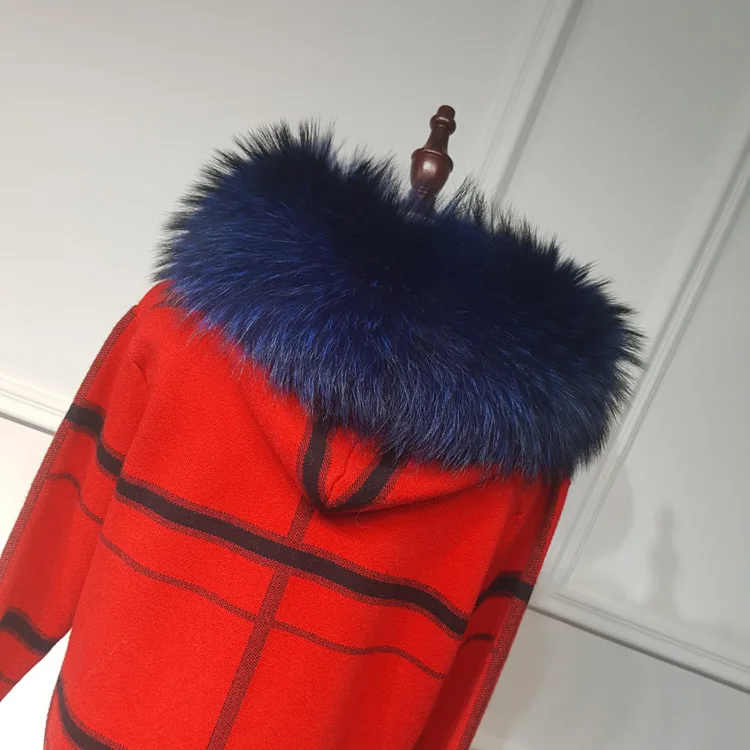 NGSG 100% натуральный мех енота капюшон отделка воротник Королевский синий шапка