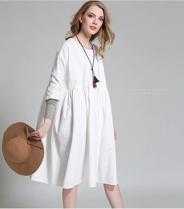 2017 весна осень плюс размер женщин Онлайн свободные платья лоскутная рукавом