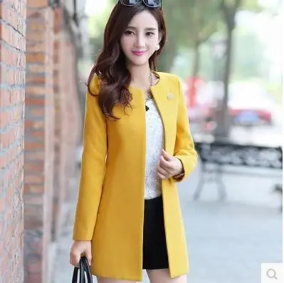 Женское шерстяное пальто женское осенне весеннее с круглым вырезом и открытым