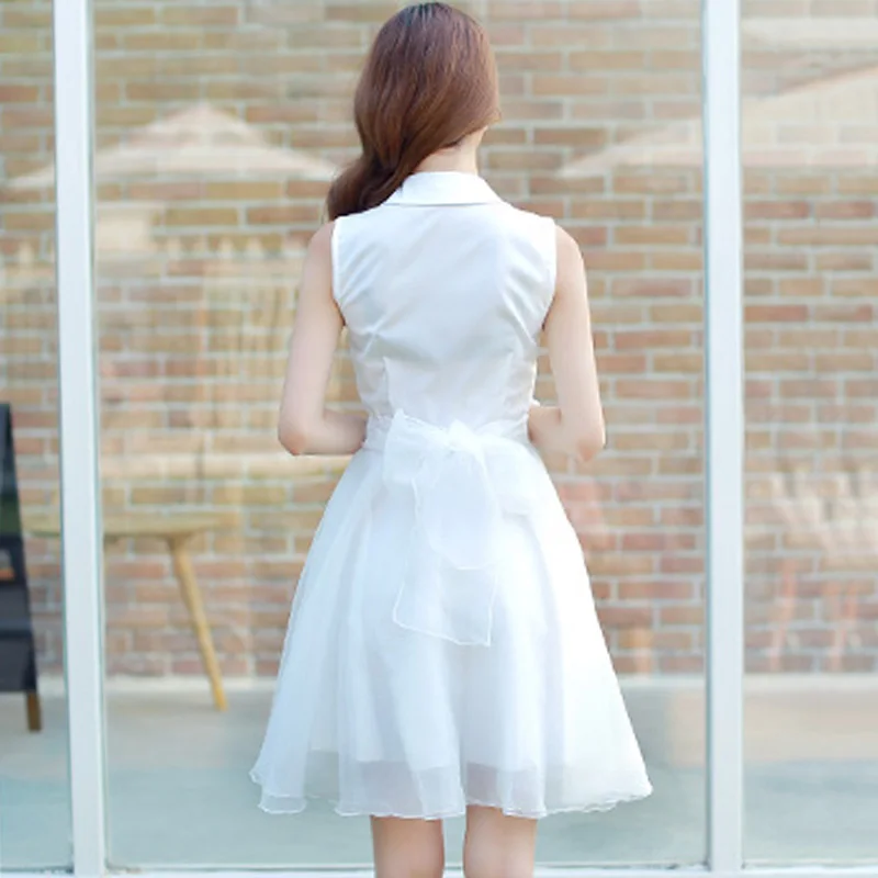 Бальное платье без рукавов женское летнее 2017 модное из органзы с воротником и