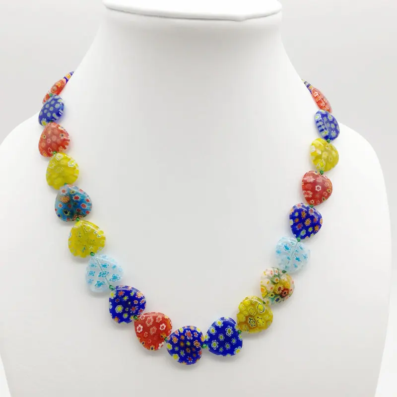 3 шт. Millefiori Lampwork Стекло Мурано сердце Бусины Цепочки и ожерелья Chic