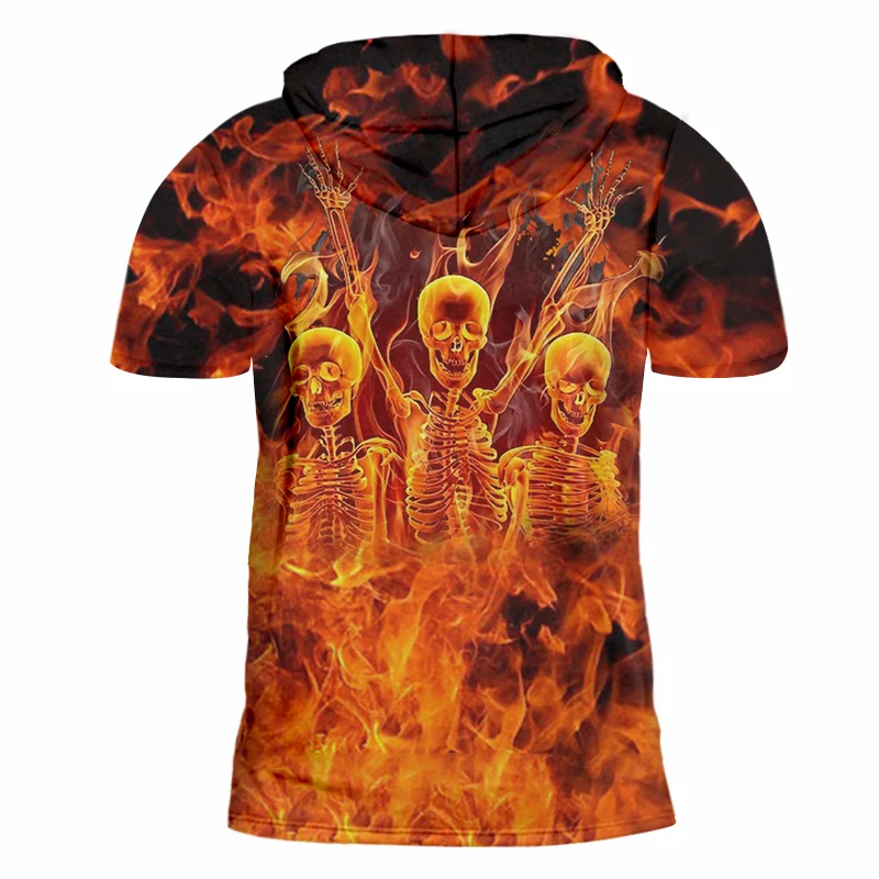 UJWI летняя свободная спортивная мужская футболка с капюшоном 3D принтом хип хоп