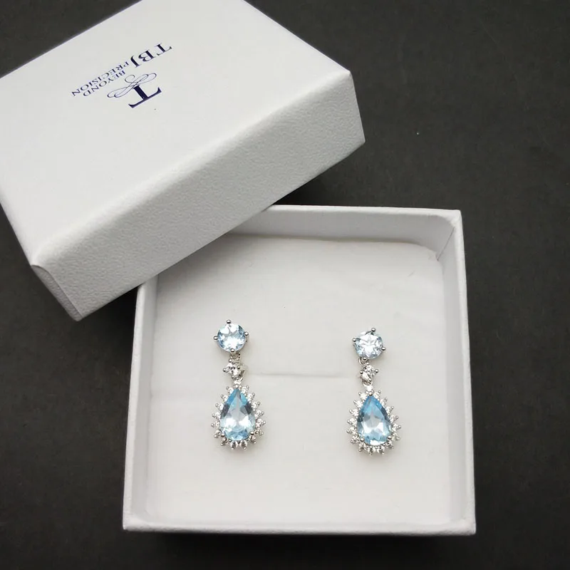 TBJ популярные подлинные серьги с небесно-голубым топазом драгоценным камнем из