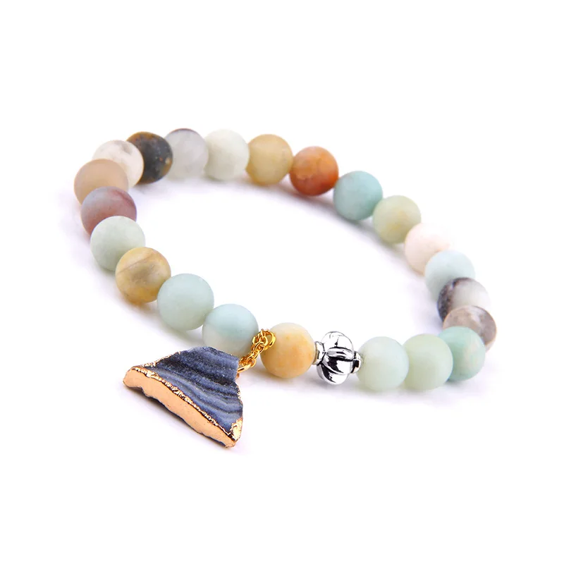 Charm Bracelets Natural Stone Amazonite Round Bead Bracelet Solid Crystal Druzy for Women Men Fashion Jewelry|Плетеные браслеты| |