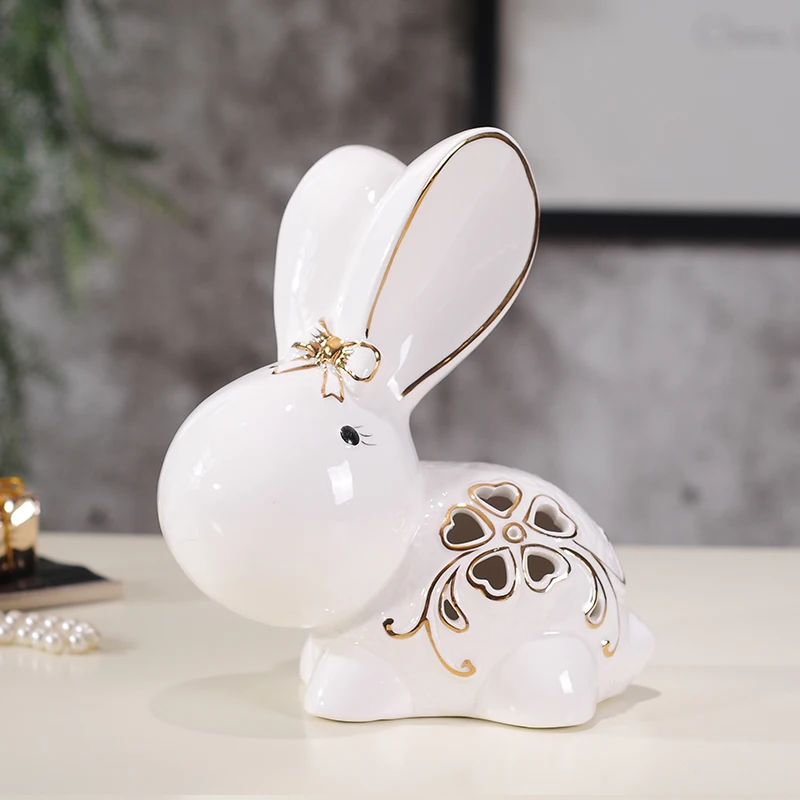 Милый кролик украшения белые керамические животные миниатюрные фигурки