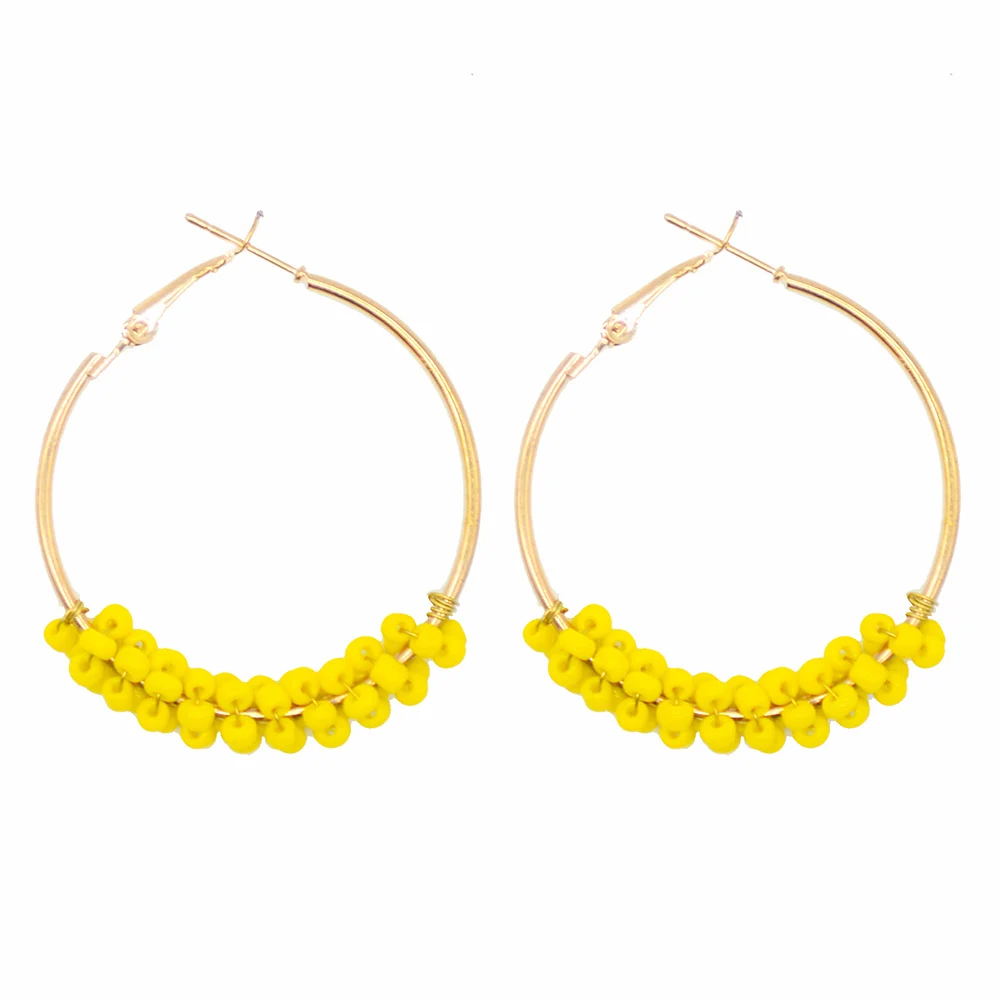 Yellow Beads Модные корейские богемные серьги с цветами и бахромой для женщин круглые висячие серьги с кристаллами - Окраска металла: Yellow Beads