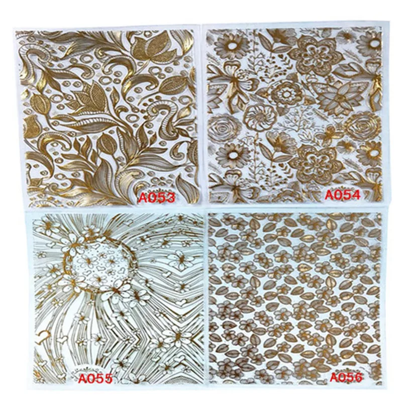 2017 Модные 8 золотых кружевных цветов переводная пленка дизайн ногтей сексуальные