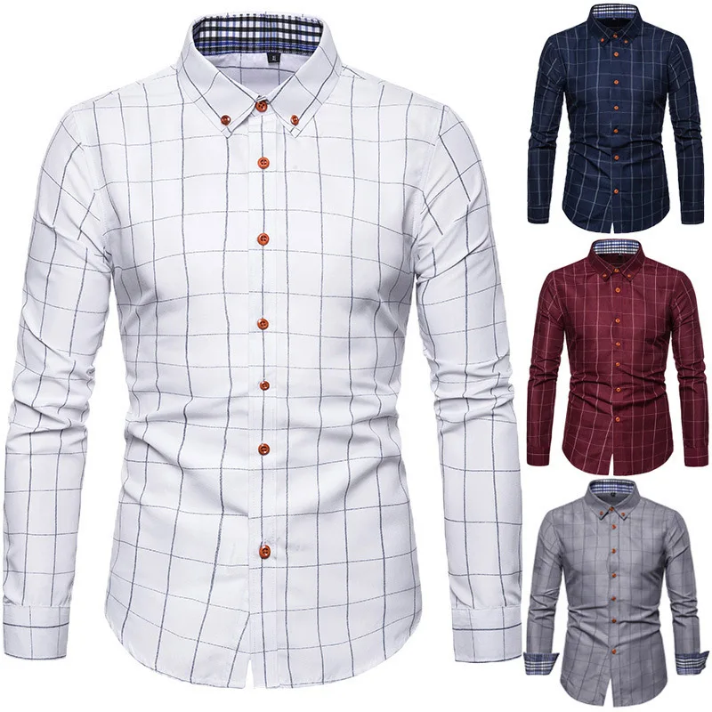 

Men Plaid Shirts Long Sleeves Slim Fit Loose Casual Tops for Spring NYZ Shop