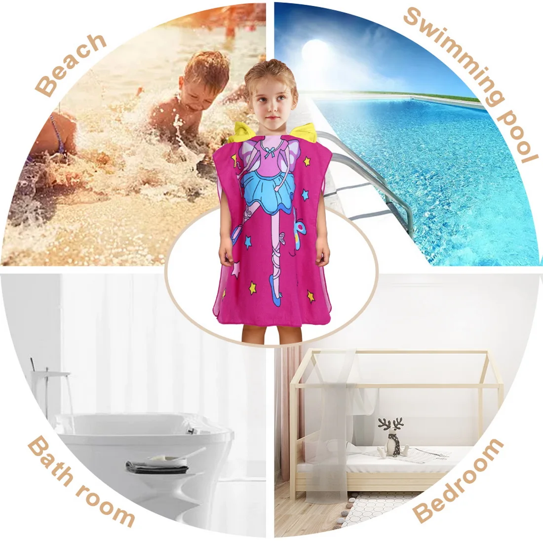 Children Kids Bathrobe Towels Baby Hooded Bath Poncho Robe Quick Dry Absorbent Microfiber Travel Sports Beach | Дом и сад