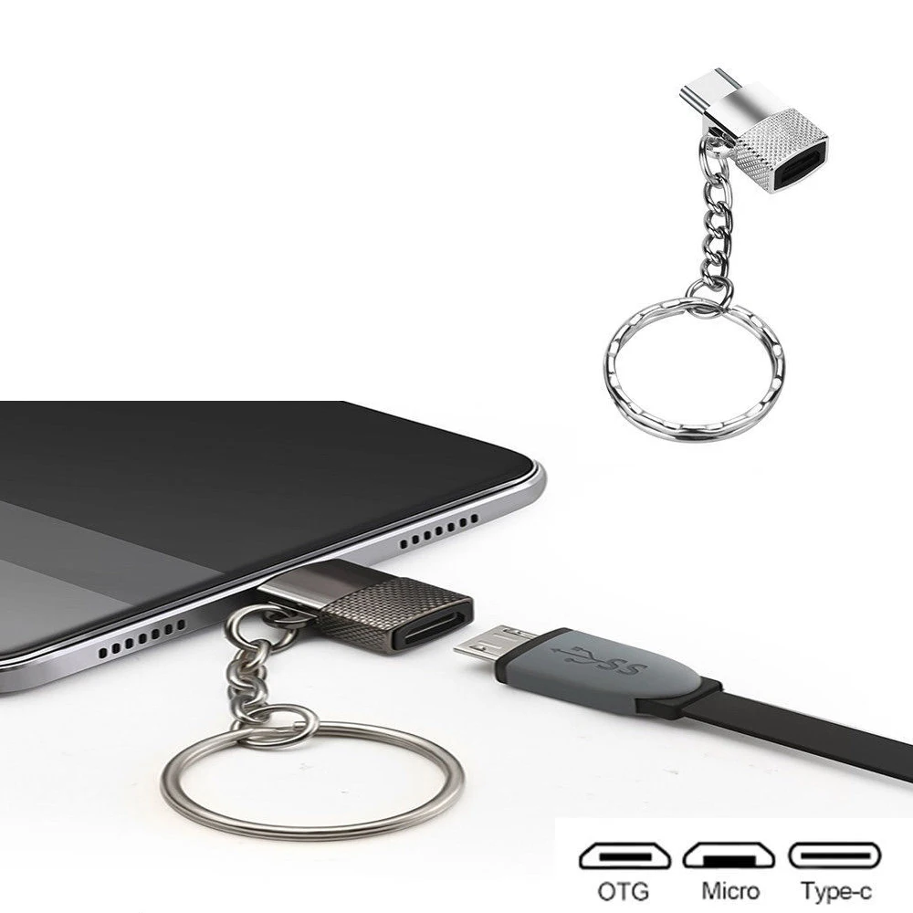 Адаптер Micro USB для передачи данных OTG Type c с металлической цепью ноутбука ПК iPhone