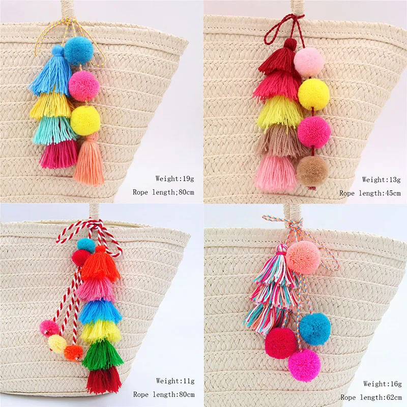 Брелок для ключей RE Colorful с помпоном кисточками подвеской аксессуары Женское