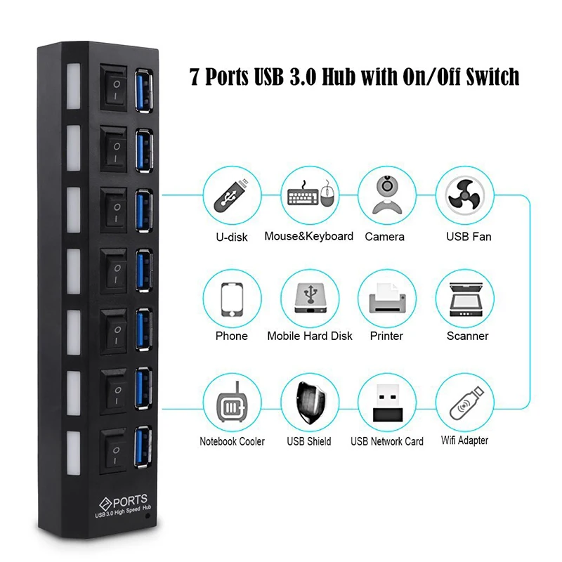 USB концентратор Micro usb хаб 2 0/3 0 с 7 портами высокоскоростной Hab выключателем