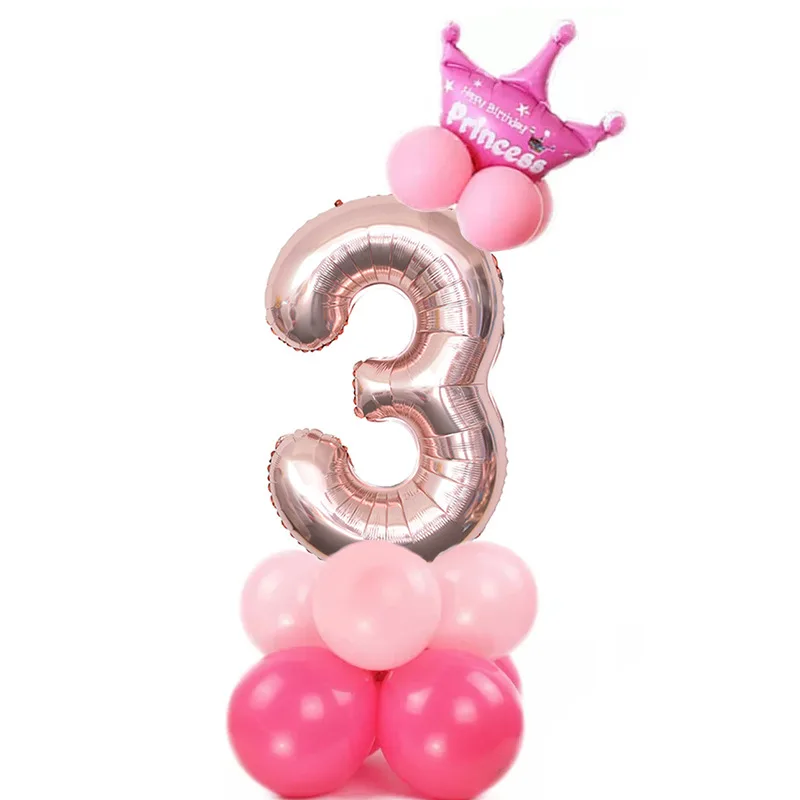 pink3 15 шт./лот, фольгированные шары с цифрами, воздушные шары для дня рождения, Детские воздушные шары для дня рождения, праздничные вечерние украшения - Цвет: pink3