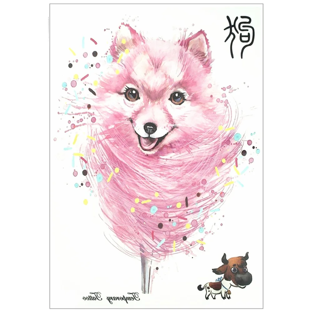 Временная татуировка розовая собака китайский новый год 12 знаков зодиака