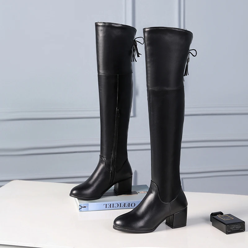 Осень-зима одноцветное Цвета 2019 слипоны выше колена BootsComfortable Для женщин сапоги