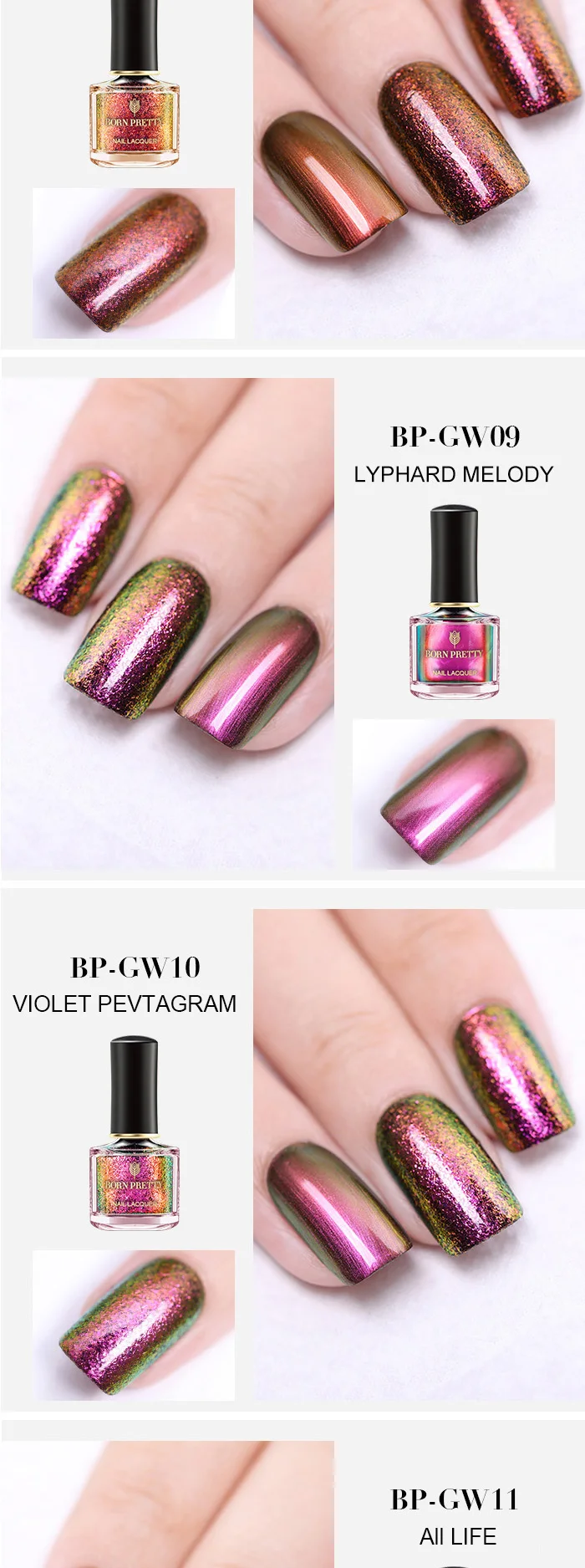 BORN PRETTY Magic лак для ногтей, цыганский лак для ногтей, серия воды, Блестящие Блестки для ногтей, лак для ногтей