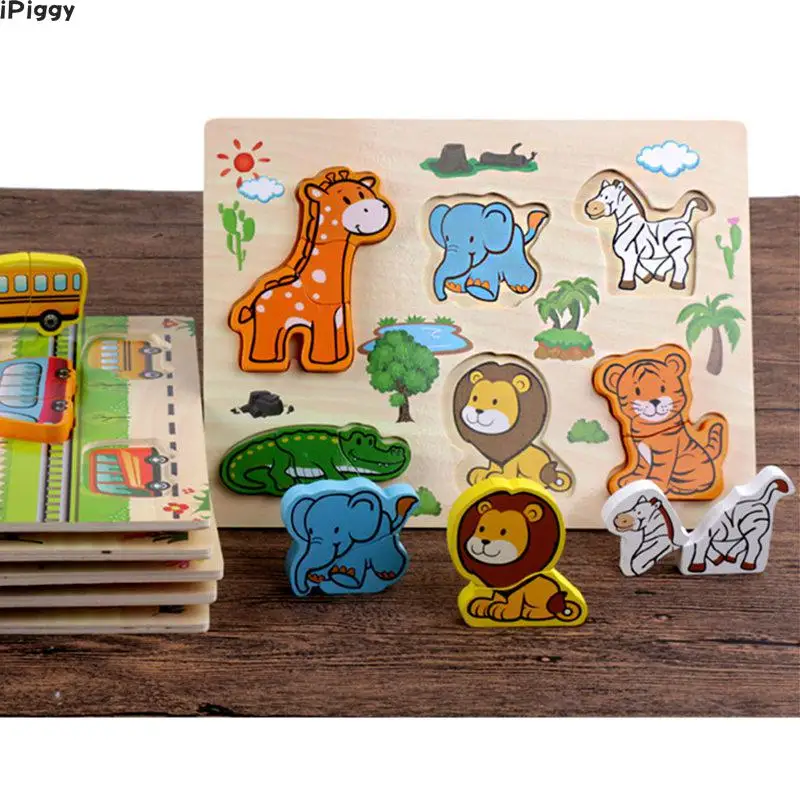 iPiggy New Arrival Baby Toys 3D Puzzle Wooden Carton Animal Fruit Matching Board Children Educational Birthday Gift | Игрушки и хобби