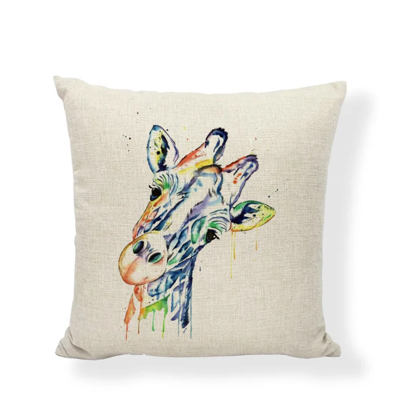 Creative Watercolor Animal Decoration Cushion Cover Squirrel Sloth Deer Panda Pillowcover Home Sofa Chair Decorative Pillowcase | Дом и сад