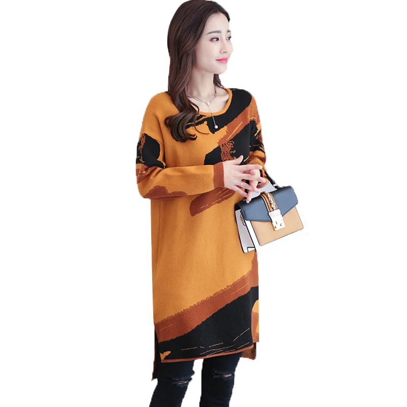 Новинка 2019 женские осенние и зимние свободные пуловеры размера плюс L-4XL длинный