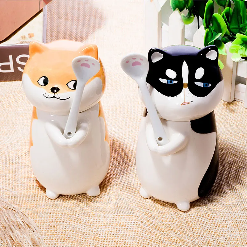 400 мл Милая креативная керамическая кружка с изображением Хаски ложкой для офиса