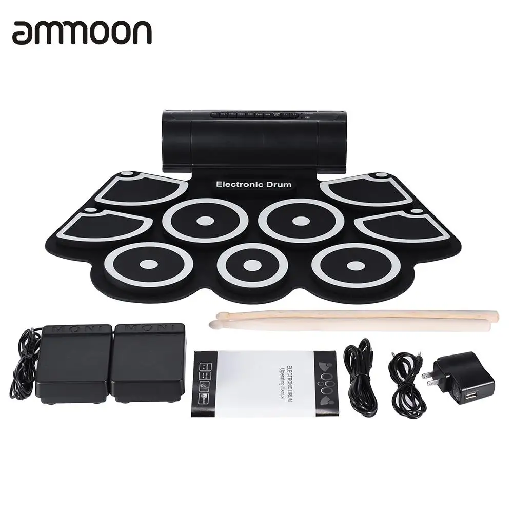 Портативный Электронные Roll Up барабаны Pad комплект 9 кремния колодки Встроенные