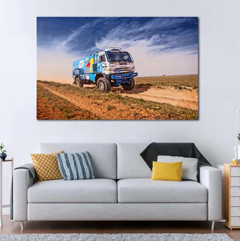 Художественный плакат desert rallying truck racing тканевый с изображением транспортных