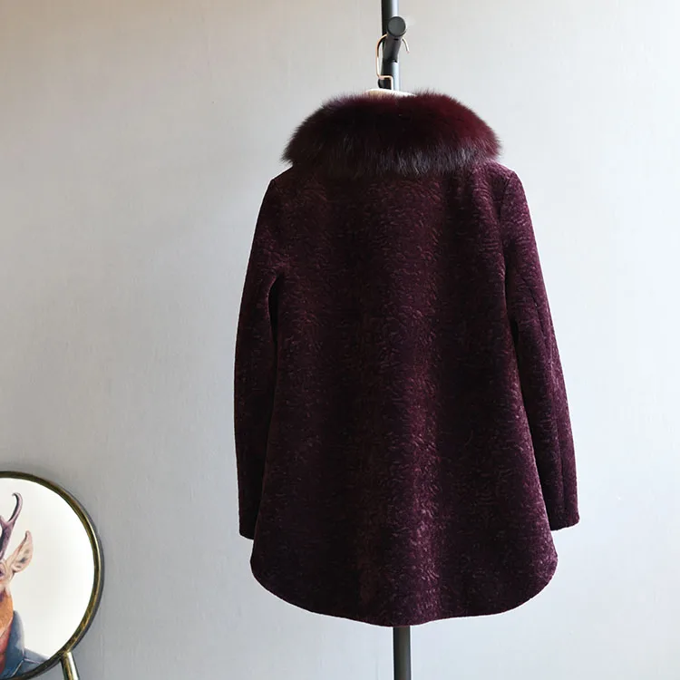 OFTBUY зимняя женская куртка из натурального меха, пальто для стрижки овец, Женское шерстяное пальто для женщин среднего возраста, Воротник из натурального Лисьего меха, Толстая теплая