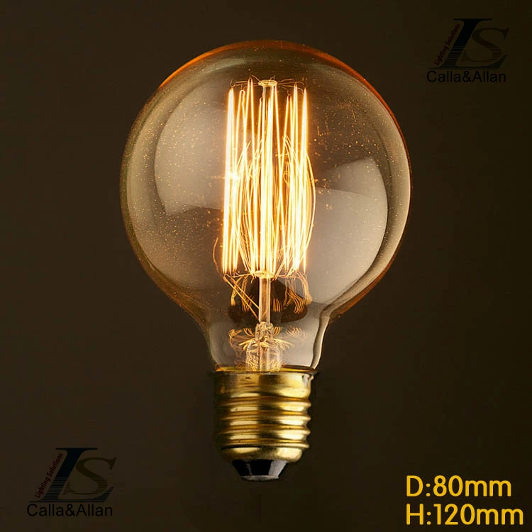 Винтажная лампа Эдисона G80 цветная с круглым светом D80 * l118мм лампы накаливания E27