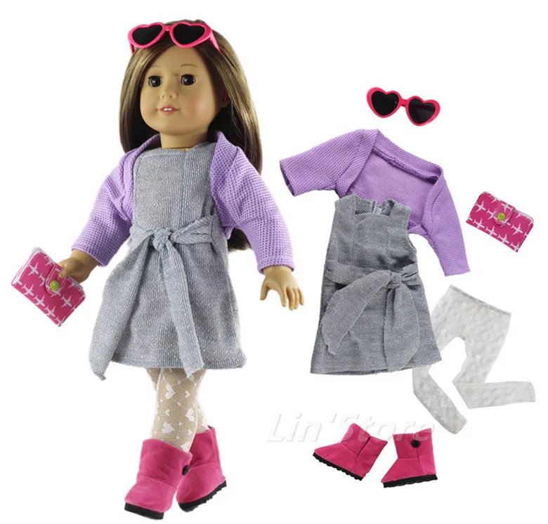 6 PCS outfit A05 Новинка, 1 комплект, Одежда для куклы+ очки+ сапоги+ колготки+ сумка для 1", американская кукла, много стилей на выбор - Цвет: 6 PCS outfit A05