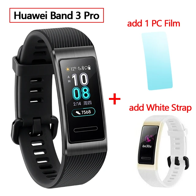 black add white huawei Band 3 Pro gps Amoled 0,95 'Полноцветный Сенсорный Водонепроницаемый металлический браслет с датчиком пульса для плавания и сна - Цвет: black add white