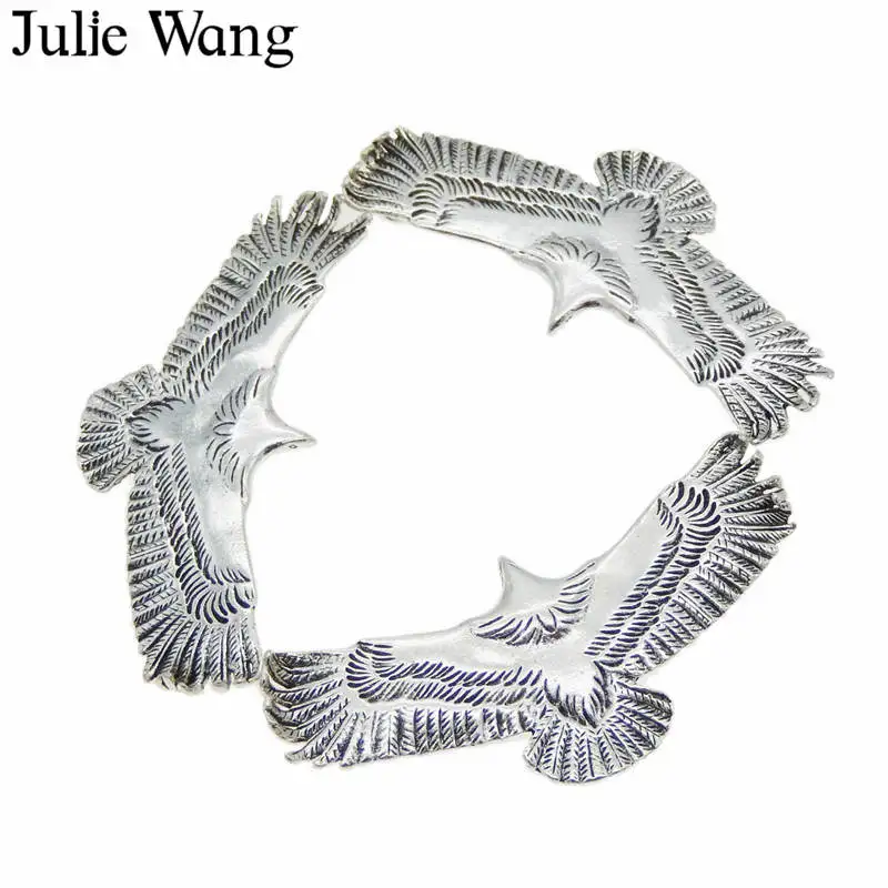 Julie Wang, 5 шт., античное серебро, сплав, Летающий орел, амулеты, ожерелье, подвески, Украшение Серьги, фурнитура для изготовления ювелирных изделий, аксессуары