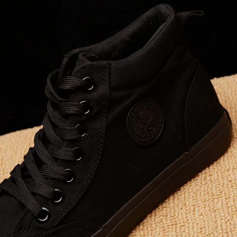 High Top Brand Luxury Men Casual Sneakers Spring and Autumn Pu Leather Male Canvas Shoes Solid Lace Up Flats |