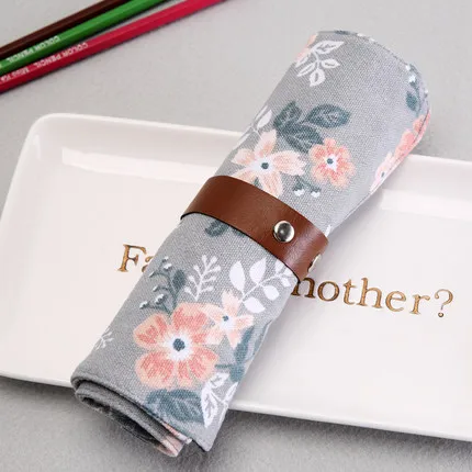 Милый мультфильм рулон пенал лиса енот Альпака ручка сумка Цветы школьные принадлежности кавайи канцелярские принадлежности Подарочная сумка держатель для ручки - Цвет: flowers grey