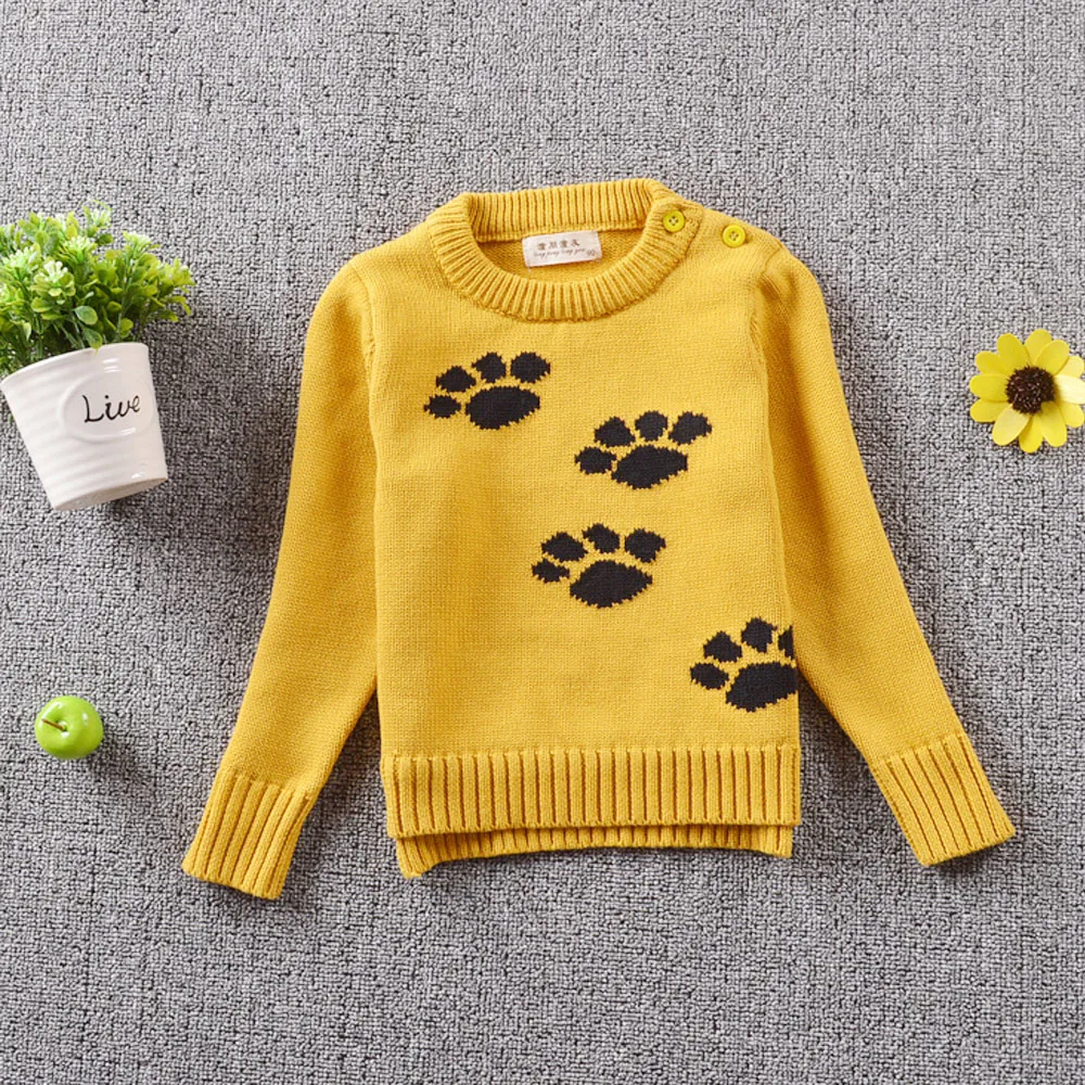2017 Новых Детей Свитер Мультфильм След Девушки Трикотаж Осень Детские Дети Одежда