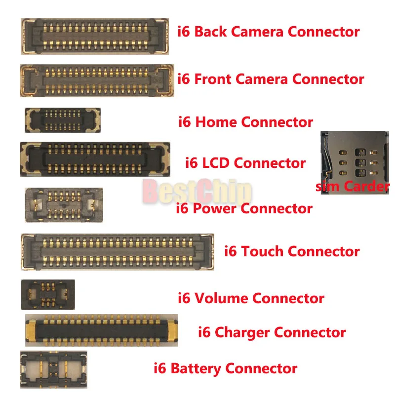 

5 компл./лот полный набор FPC коннекторы для iPhone 6 4,7 "LCD touch power camera dock объем батареи разъем Sim на материнской плате