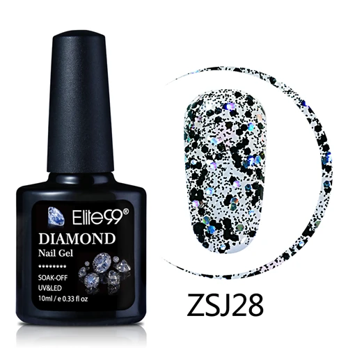 zsj28-10ML Elite99, 10 мл, Алмазный цветной гель для ногтей, УФ светодиодный Гель-лак, блестящий блеск, блестки, впитываемый базовый топ, грунтовка, Гель-лак для нейл-арта, лак - Цвет: zsj28-10ML