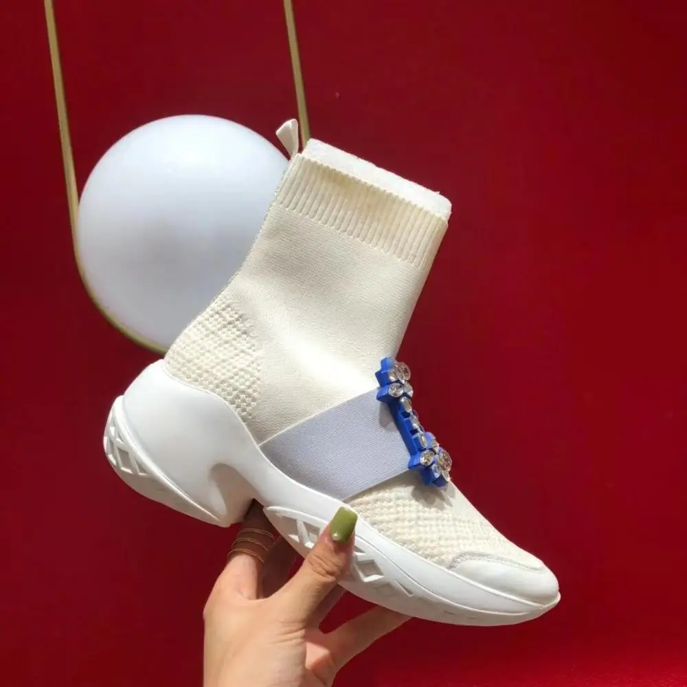 Новейший брендовый носок женские ботинки на танкетке повседневная обувь