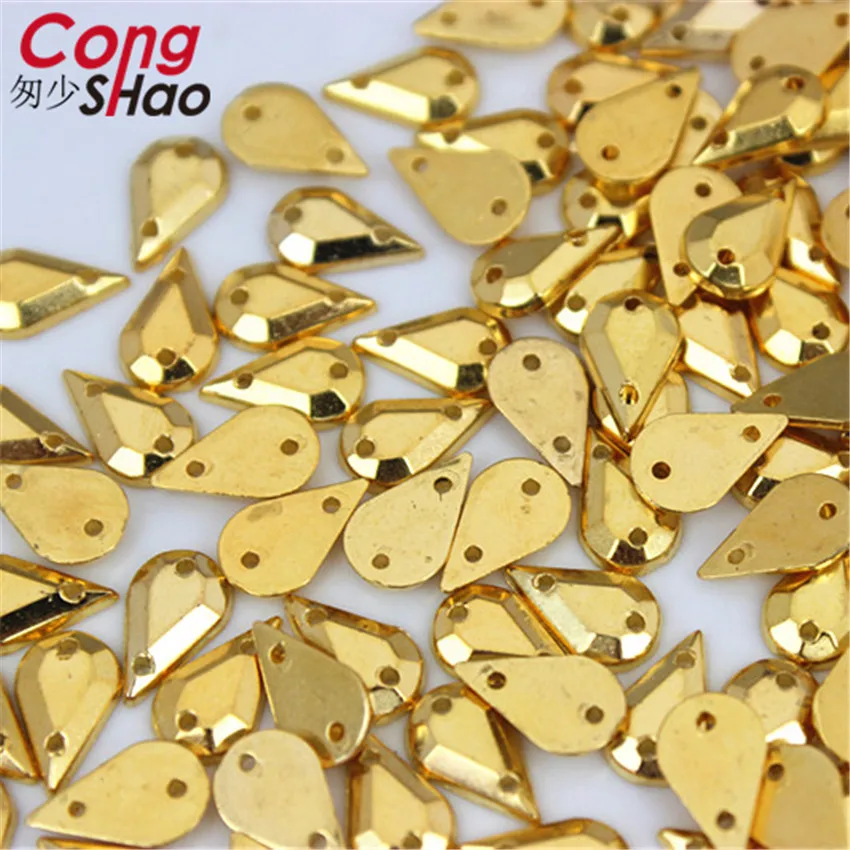 Cong Shao 100Pcs Gold Color Clear AB Drop Acrylic flatback Rhinestone stones and crystals sewing 2 Hole DIY Garment Button WC220 | Дом и сад