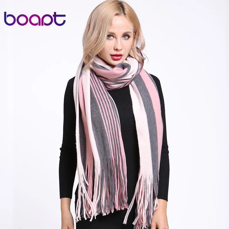 [boapt] полосатый плед люкс бренд марочный открытый зимний шарф мягкий кашемир
