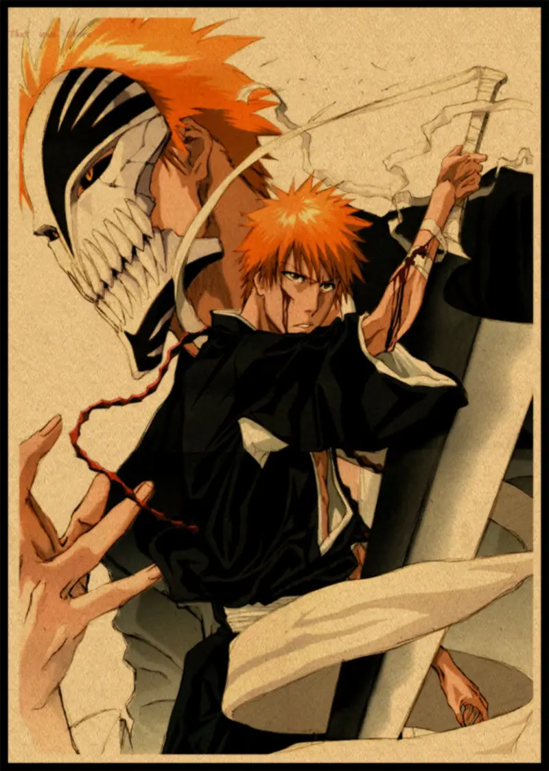 BLEACH Kurosaki ichigo Kuchiki Rukia стикер на стену плакат из крафт-бумаги японского аниме 42*30 см без рамки - Цвет: Зеленый