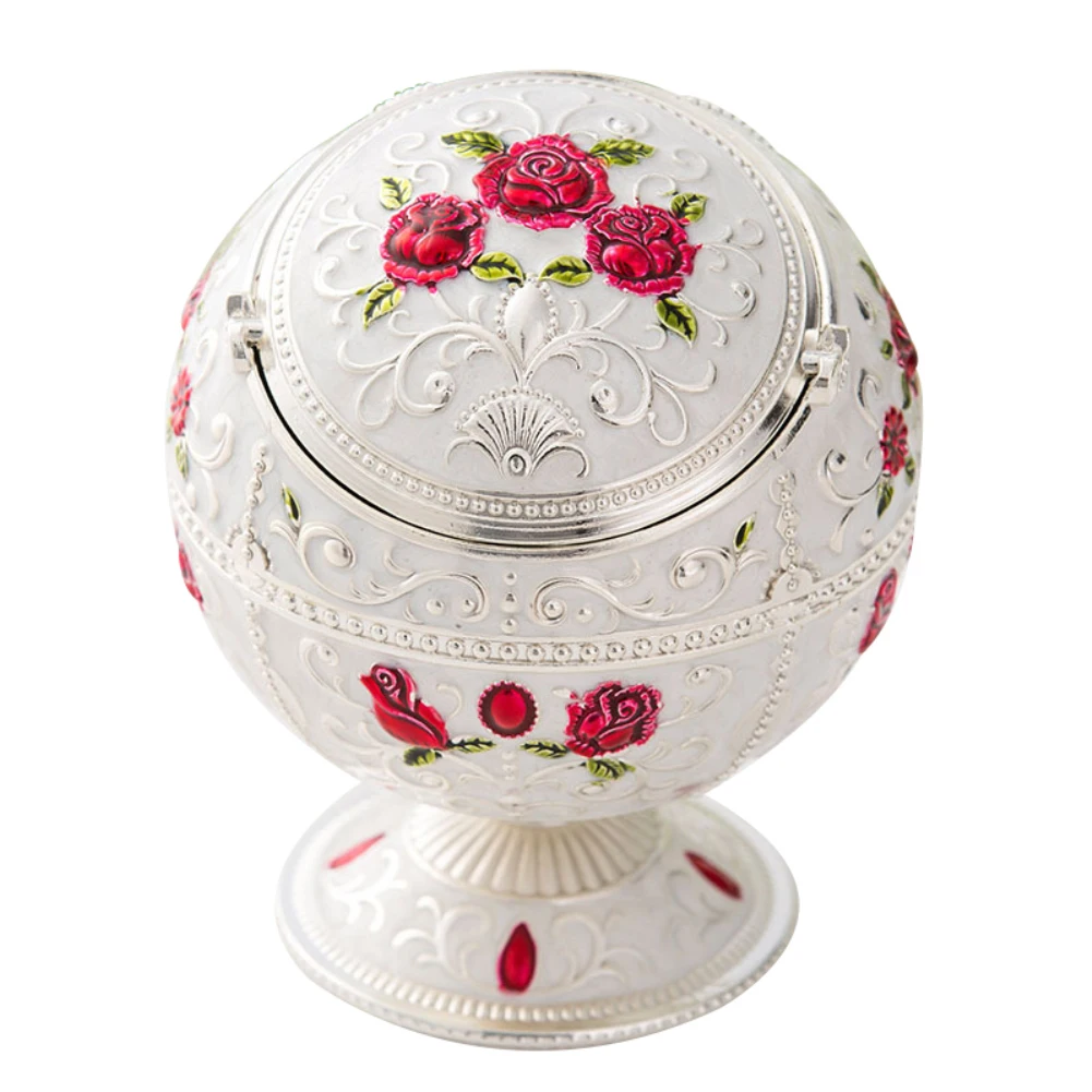 Vintage Zinc Alloy Flower Pattern Globe Cigarette Ashtray with Lid Home Decor Household Ashtrays | Дом и сад