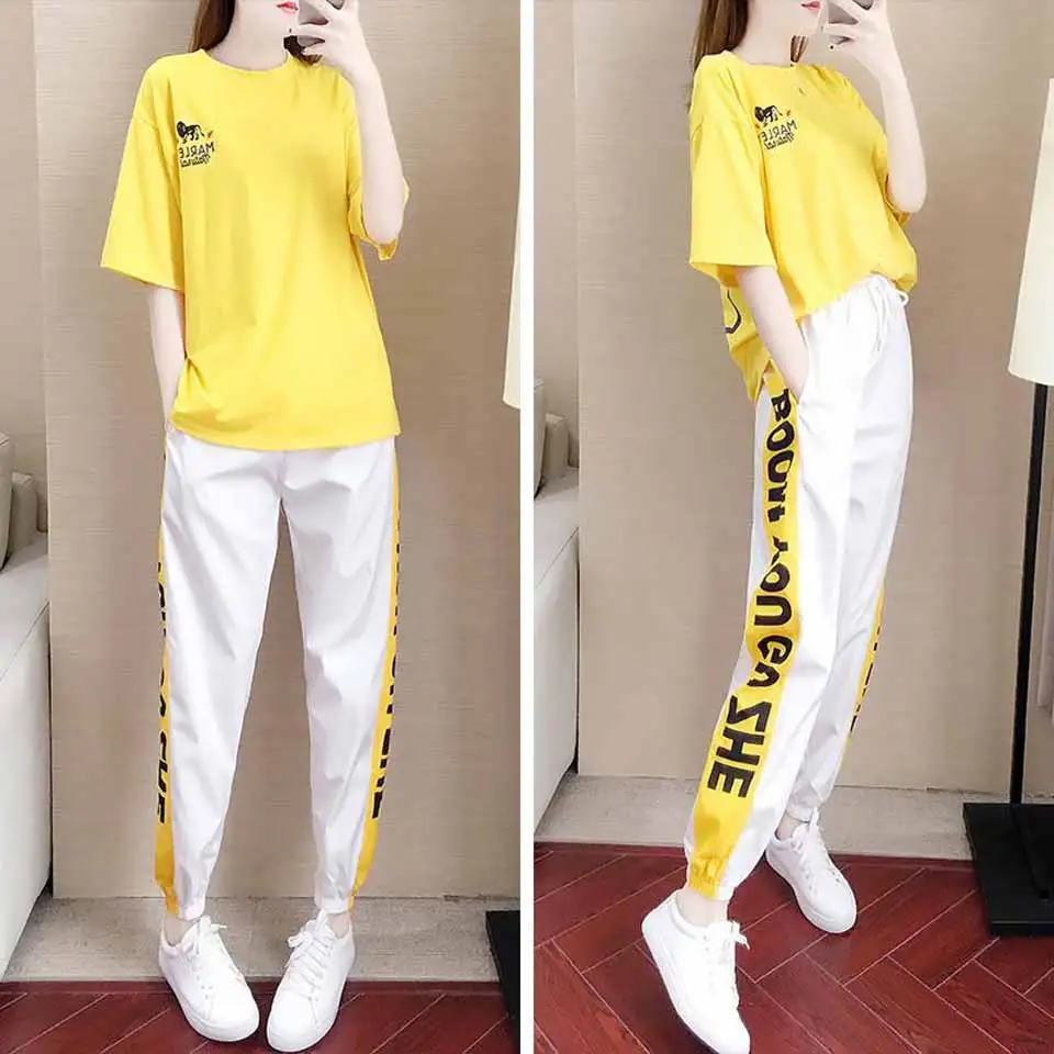 2019 летняя одежда для девочек модная футболка + штаны летний комплект из 2