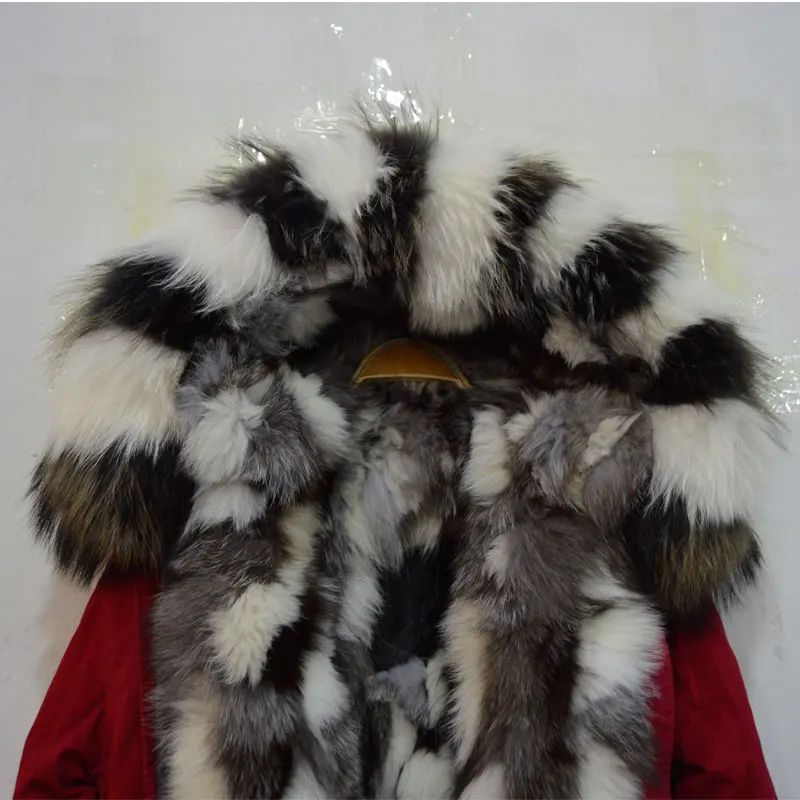 Long style Luxury real fox fur women parka coat black &amp white grey joint lining winter | Женская одежда