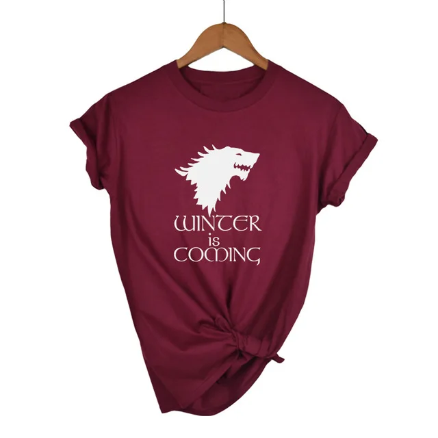 Wine Red-W Женские футболки "Игра престолов", Забавный дом СТАРКОВ, Джон Сноу, женские топы с принтом, короткий рукав, круглый вырез, футболка, новинка, крутая футболка - Цвет: Wine Red-W