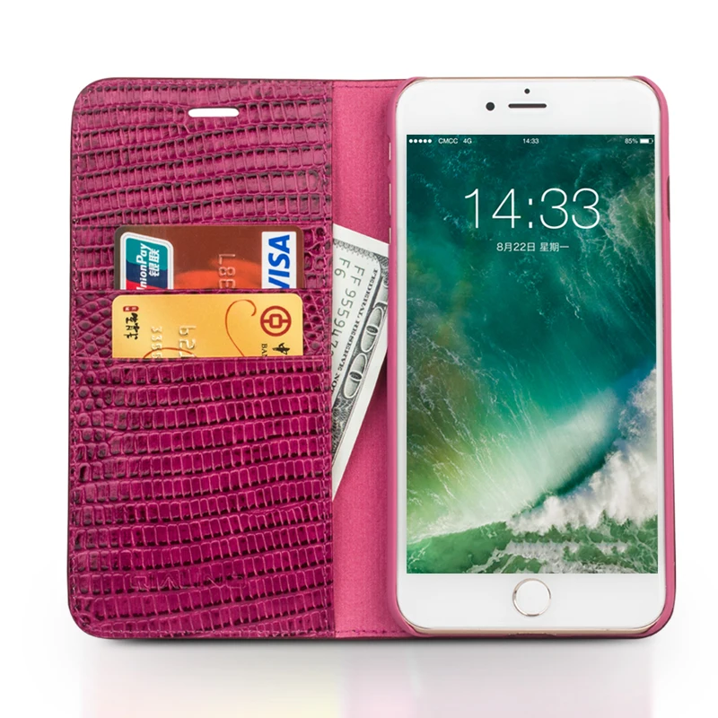 

QIALINO Genuine Leather Fashion Women Flip Cover for iPhone 8 Luxury Lady Handmade Cover for iPhone 8 plus Slots for Cards