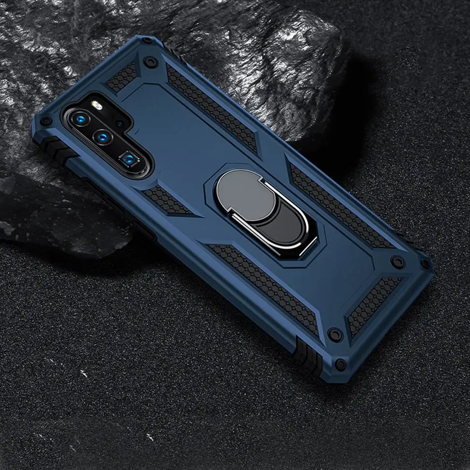 Blue Роскошный армированный чехол с металлическим кольцом для huawei P30 Pro P Smart, противоударный чехол для huawei P30 Lite Honor 10, мягкий чехол - Цвет: Blue