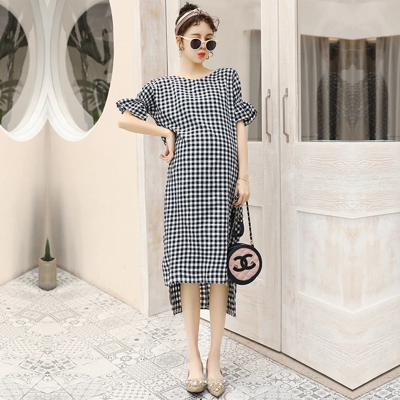 Новинка лета 2021 платье для беременных в стиле ретро с открытой спиной клетчатое