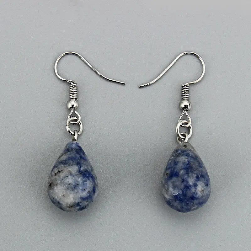 Blue Spot Jasper Висячие серьги в форме капли воды из натурального камня для женщин, тигровый глаз, прозрачный кварц, опал, обсидиан, Висячие коническая бусина, серьги-крючки - Окраска металла: Blue Spot Jasper