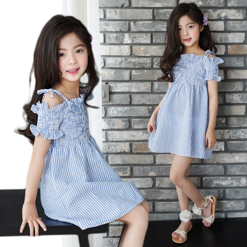 2018 г. Летнее Детское платье в полоску детское на бретельках принцессы для девочек