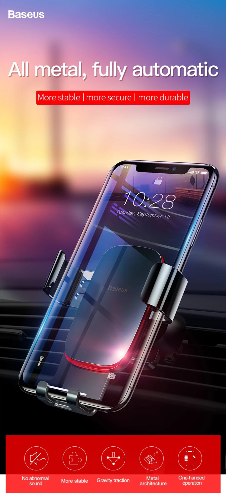 Универсальный автомобильный держатель для телефона Baseus для iPhone, samsung, S9 Plus, huawei, автомобильный держатель, крепление на вентиляционное отверстие, металлический гравитационный держатель для мобильного телефона